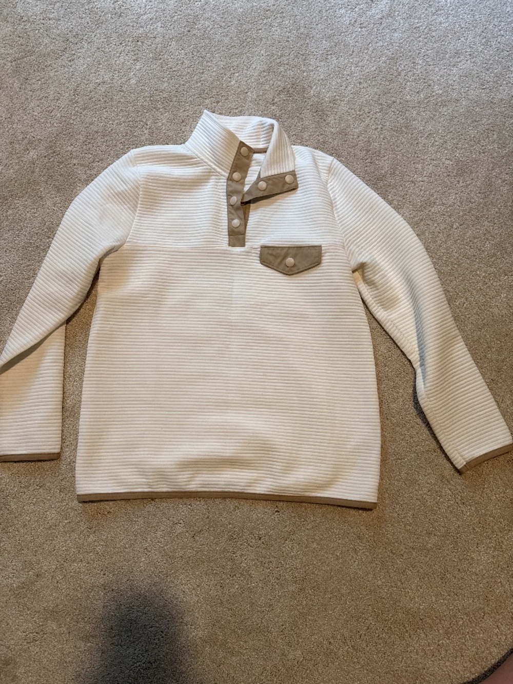 Jcrew Ivory w/tan trim 1/4 button Pullover